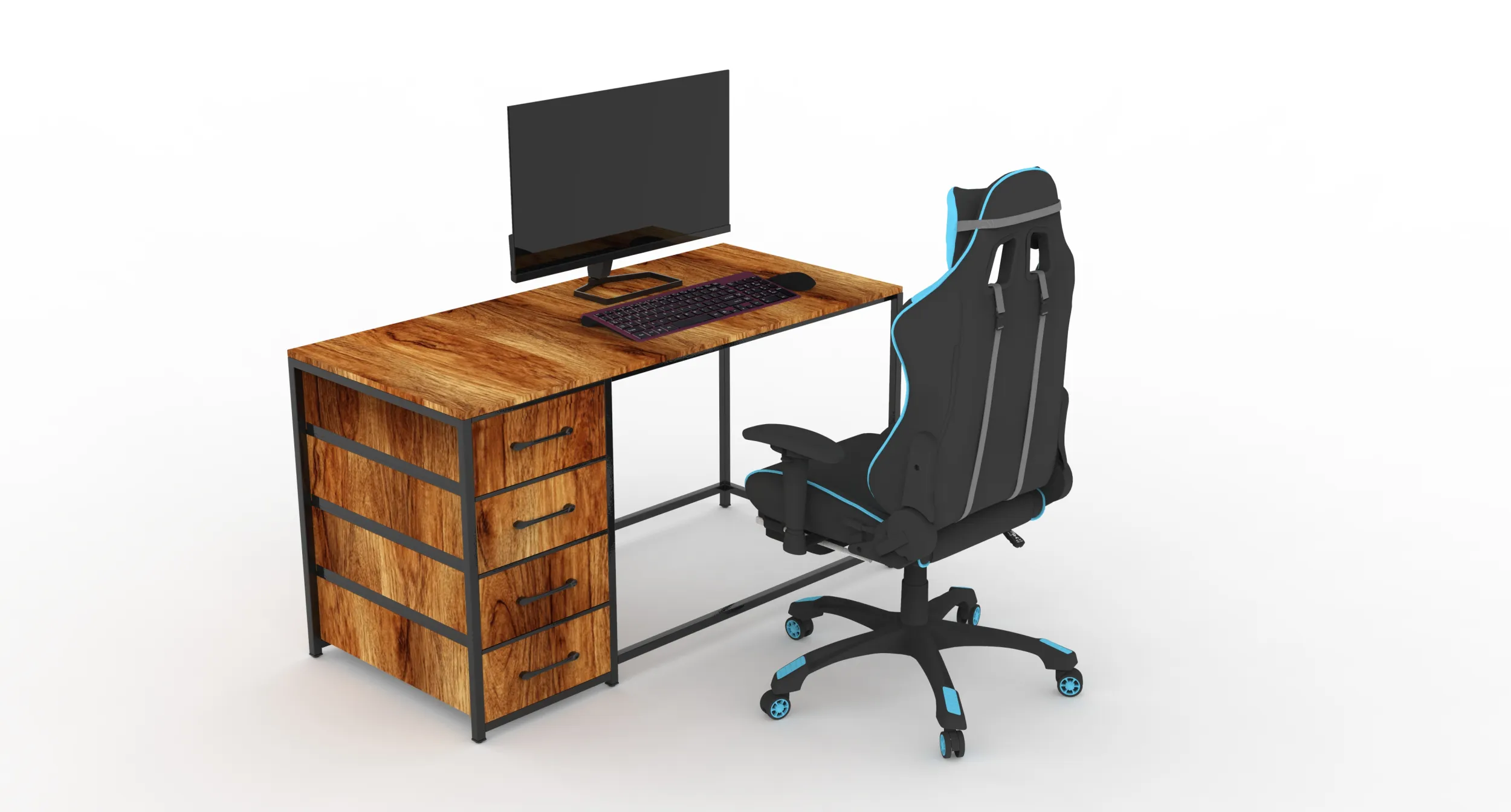 Computer Desk and Chair 3D Model .c4d .max .obj .3ds .fbx .stl .blend 