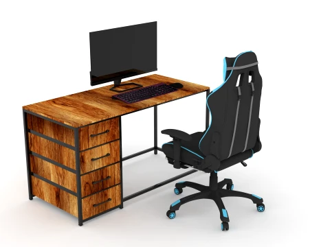Computer Desk and Chair 3D Model