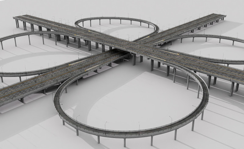 Modern Highway Interchange 3D Model .c4d .max .obj .3ds .fbx .stl .blend