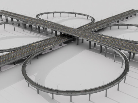 Modern Highway Interchange 3D Model
