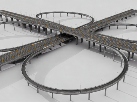 Modern Highway Interchange 3D Model
