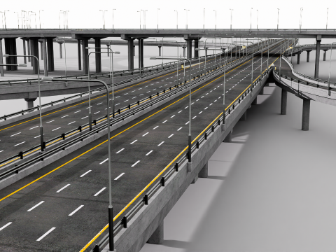 Modern Highway Interchange 3D Model