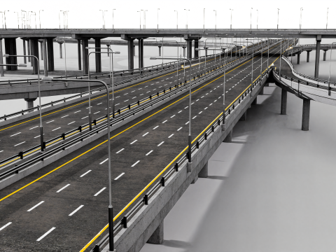 Modern Highway Interchange 3D Model