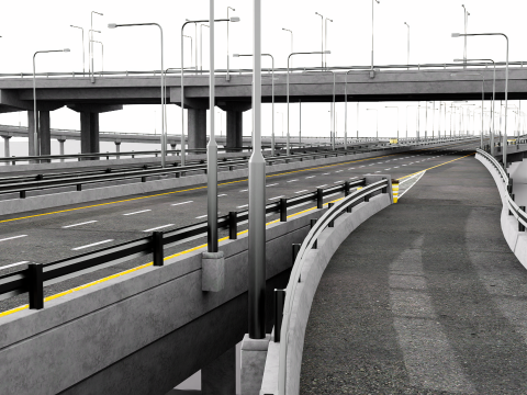 Modern Highway Interchange 3D Model