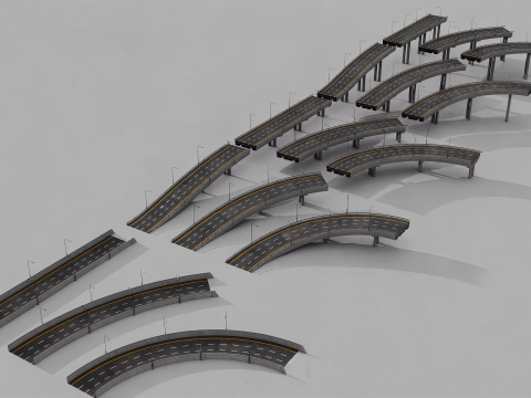 Modular Elevated Highway Ramps 3D Mode 3D Model