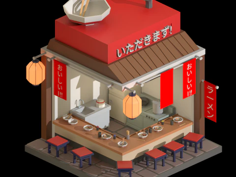 Activo del juego de tienda de ramen japon&eacute;s estilizado Modelo 3D