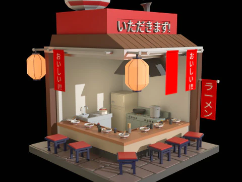 Stylized Japanese Ramen Shop Game Asset 3D Model