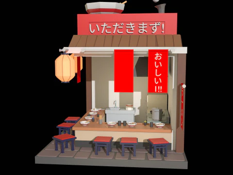 Stylized Japanese Ramen Shop Game Asset 3D Model