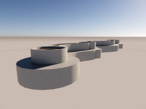 Модульна бетонна лавка для кафе з садочними отворами, ландшафтні меблі 3D Модель