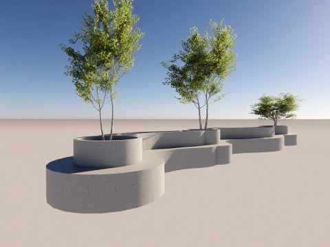 Banco modular de caf&eacute; de concreto com furos para plantador e m&oacute;veis paisag&iacute;sticos Modelo 3D