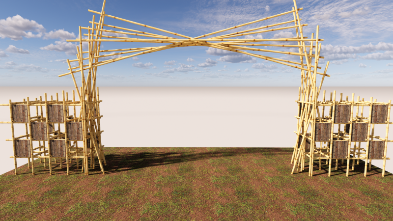 Bamboo Pavilion Arch Parametric Bamboo Structure 3D Model .c4d .max .obj .3ds .fbx .stl .blend 