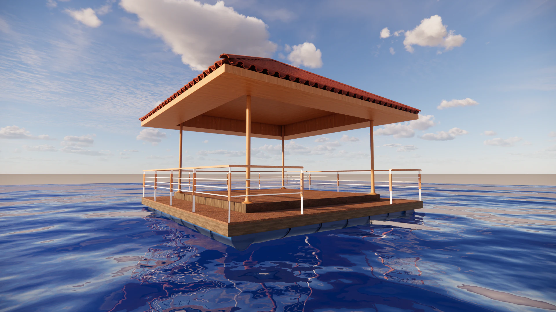 Floating Gazebo Pavilion Over Water Tropical Wooden Architecture 3D Model .c4d .max .obj .3ds .fbx .stl .blend 