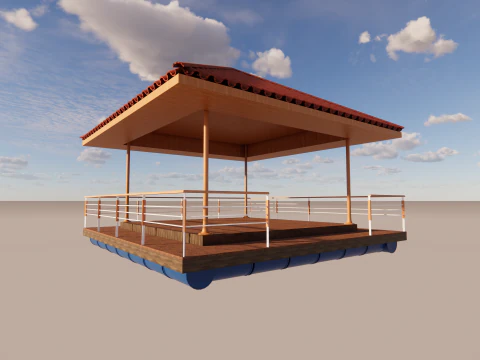 Floating Gazebo Pavilion Over Water Tropical Wooden Architecture 3D Model