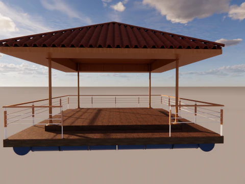 Floating Gazebo Pavilion Over Water Tropical Wooden Architecture 3D Model