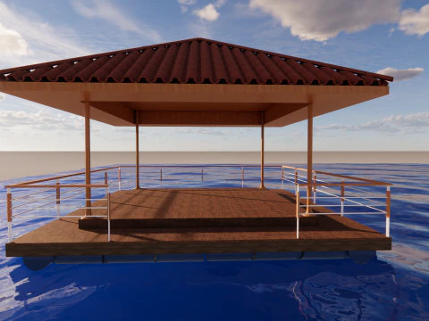 Floating Gazebo Pavilion Over Water Tropical Wooden Architecture 3D Model