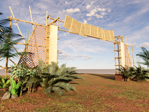 Porta d'ingresso in bamb&ugrave; Padiglione Gateway architettonico tropicale Modello 3D