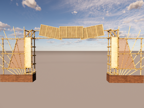 Bambu Giriş Kapısı Pavilion Tropikal Mimari Ge&ccedil;it 3D Model
