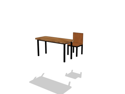 Stuhl mit Metallbeinen und Holzplatte 3D Modell