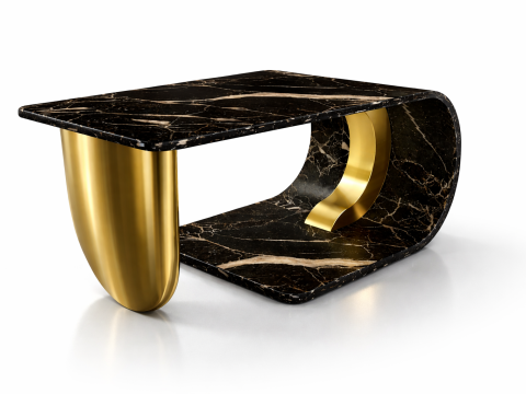 Роскошный журнальный столик из черного мрамора с золотыми ножками 3D Модель