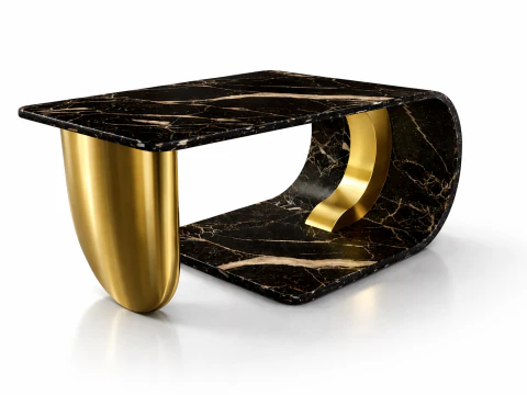 Luksusowy stolik kawowy z czarnego marmuru ze złotymi nogami Model 3D