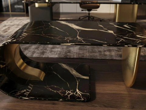 Luxury Black Marble Coffee Table with Gold Legs 3D Model