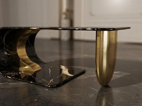 Luxury Black Marble Coffee Table with Gold Legs 3D Model
