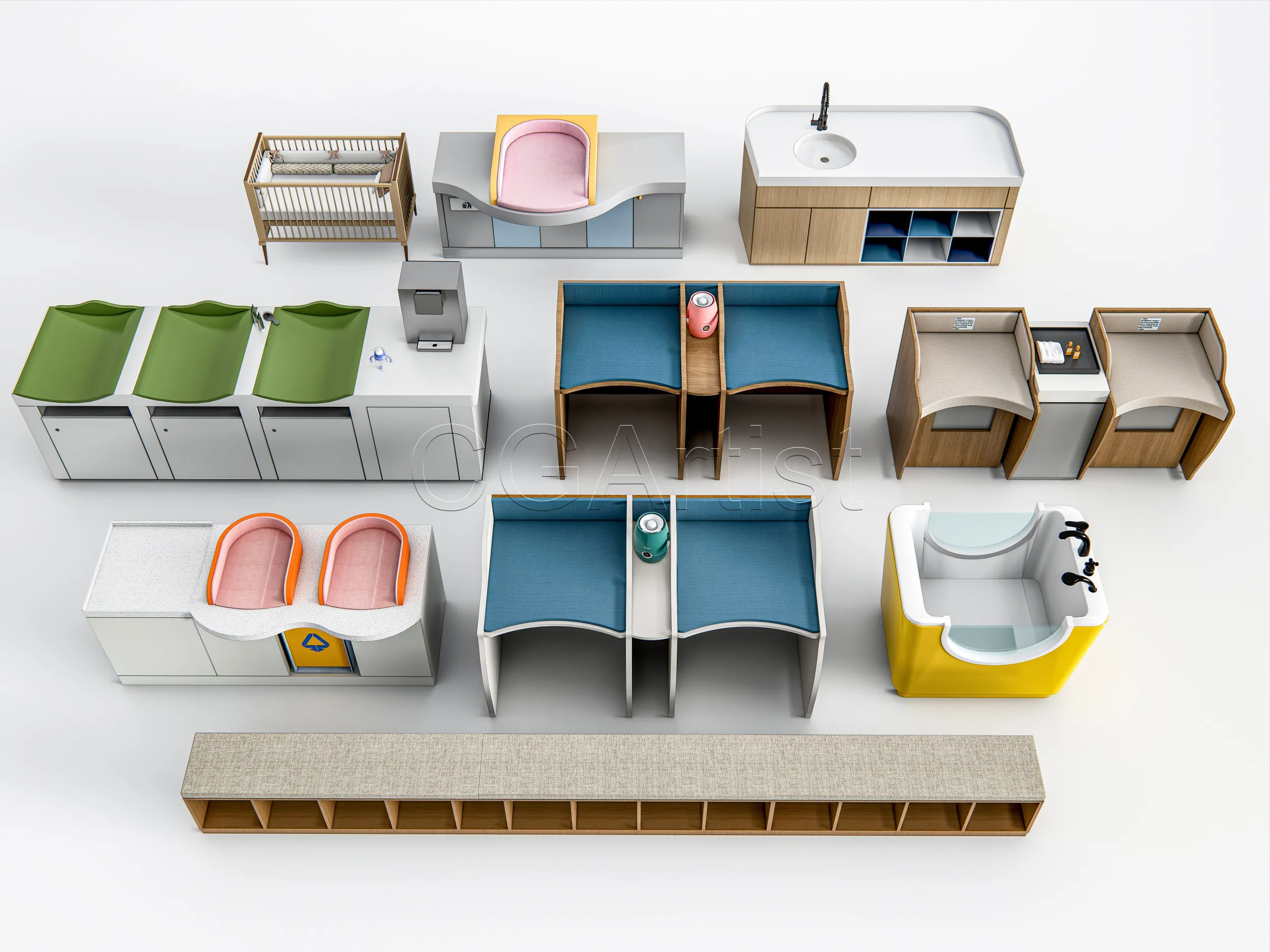 Baby Care Bed High-Quality Bundle 1 3D Model .c4d .max .obj .3ds .fbx .stl .blend