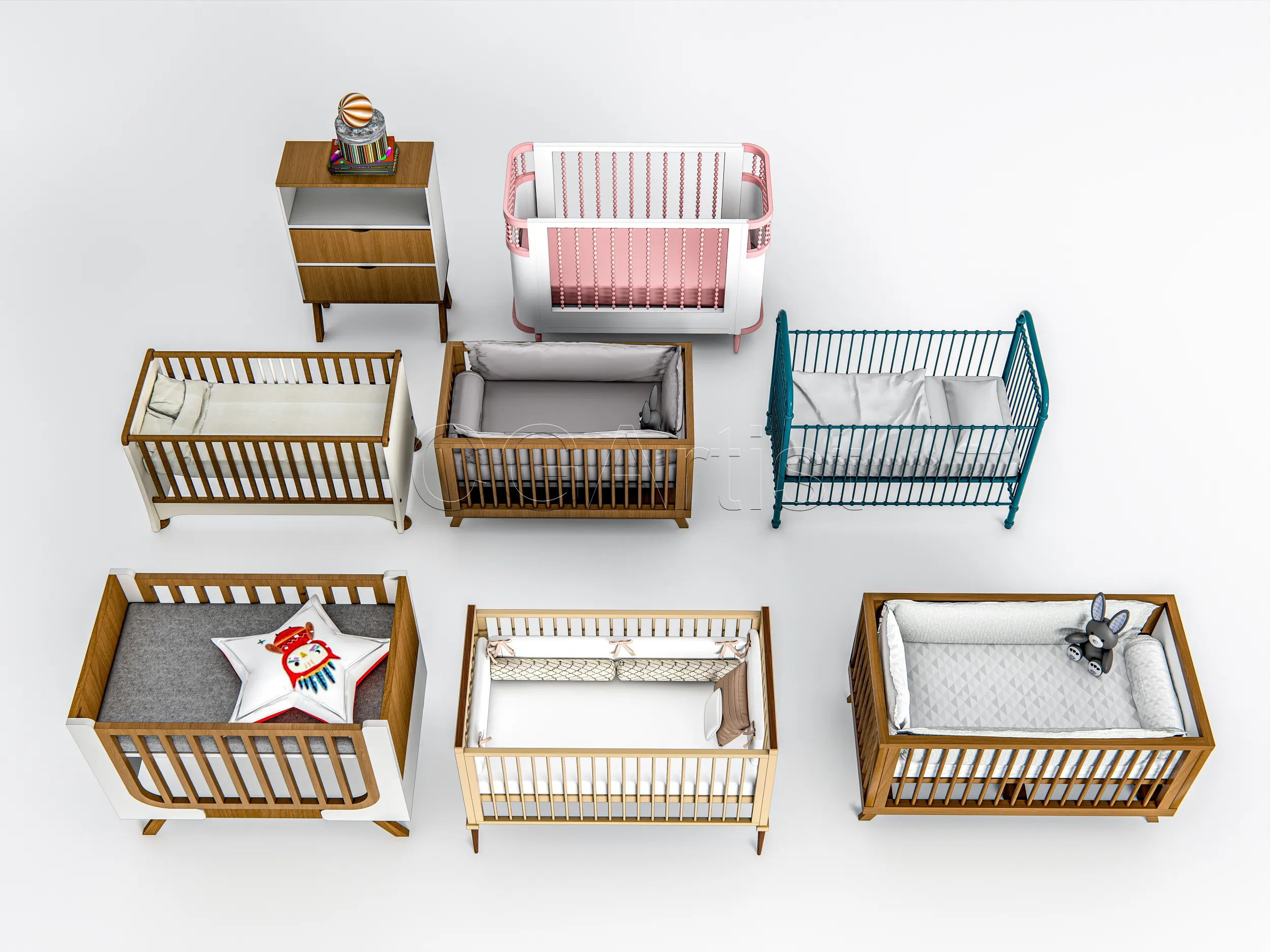 Baby Crib High-Quality Bundle 1 3D Model .c4d .max .obj .3ds .fbx .stl .blend 