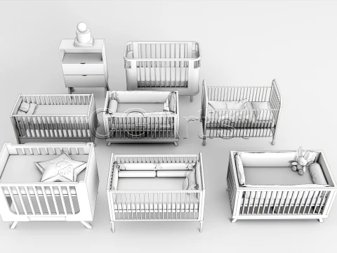 Baby Crib High-Quality Bundle 1 3D Model