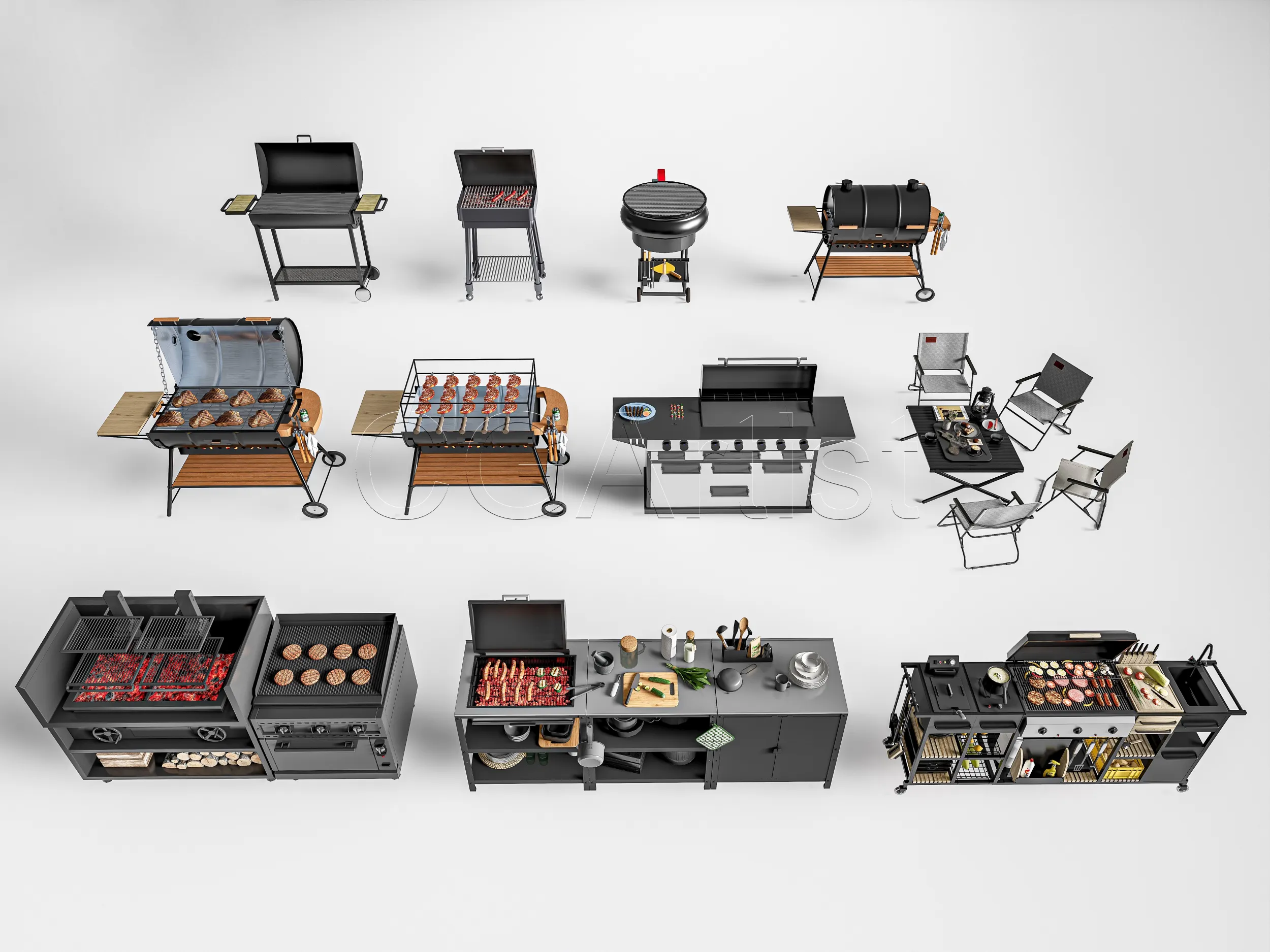 Outdoor Barbecue Grill 4 3D Model .c4d .max .obj .3ds .fbx .stl .blend 
