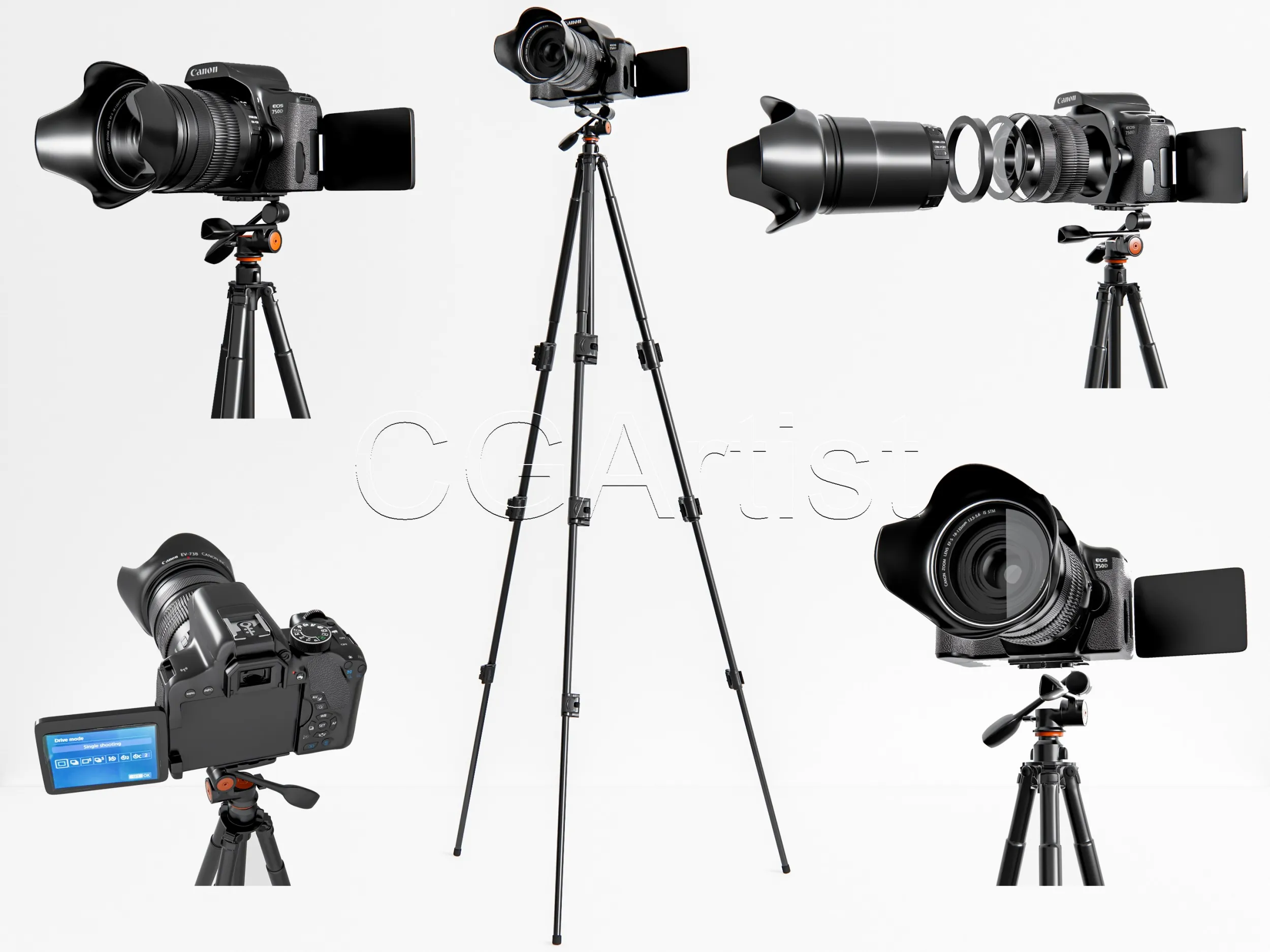 DSLR Camera with Tripod 3D Model .c4d .max .obj .3ds .fbx .stl .blend 