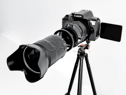 DSLR Camera with Tripod 3D Model