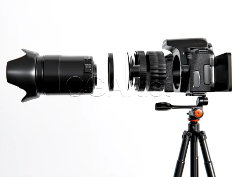 DSLR Camera with Tripod 3D Model