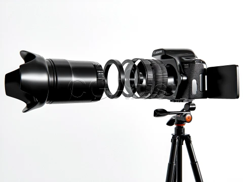 DSLR Camera with Tripod 3D Model