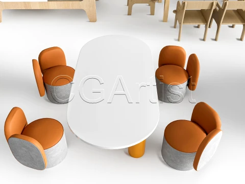 Children Table and Chairs 1 3D Model
