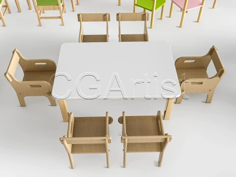Children Table and Chairs 1 3D Model