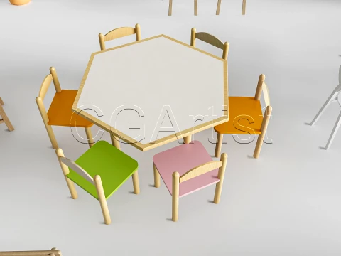 Children Table and Chairs 1 3D Model
