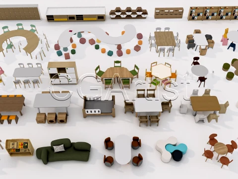 Children Table and Chairs 1 3D Model