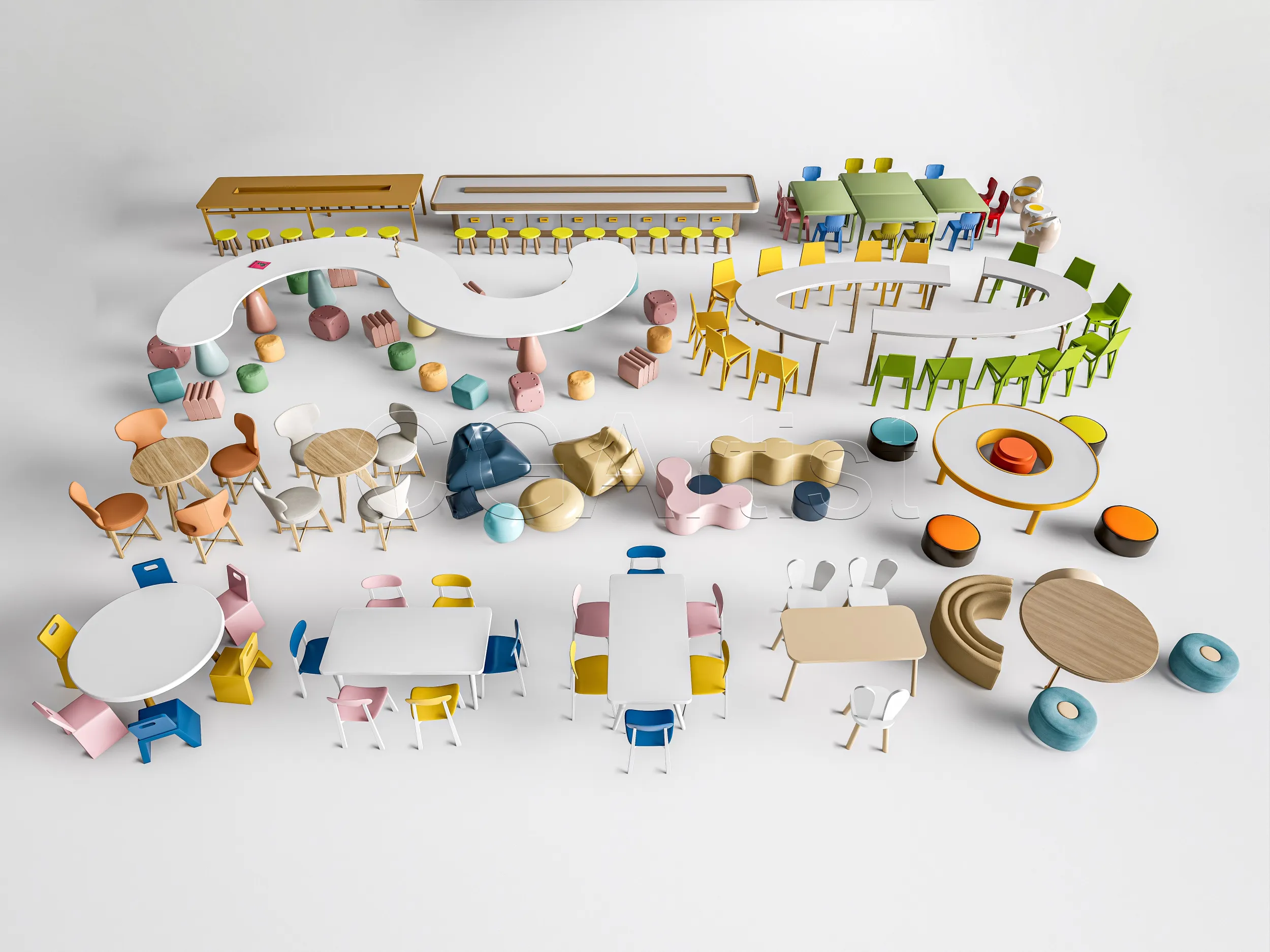 Children Table and Chairs 2 3D Model .c4d .max .obj .3ds .fbx .stl .blend 