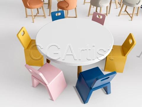 Children Table and Chairs 2 3D Model