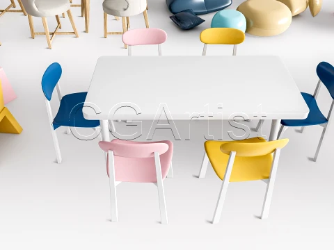 Children Table and Chairs 2 3D Model
