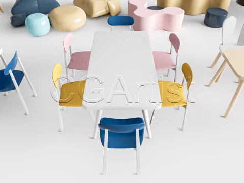 Children Table and Chairs 2 3D Model