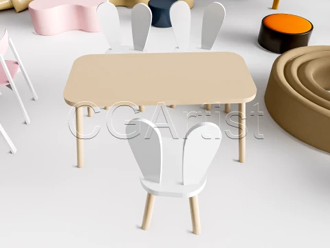 Children Table and Chairs 2 3D Model