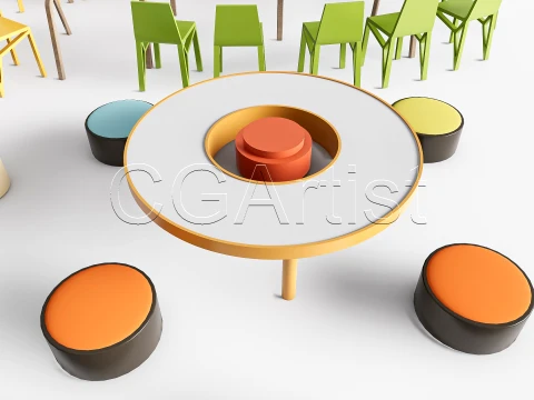 Children Table and Chairs 2 3D Model