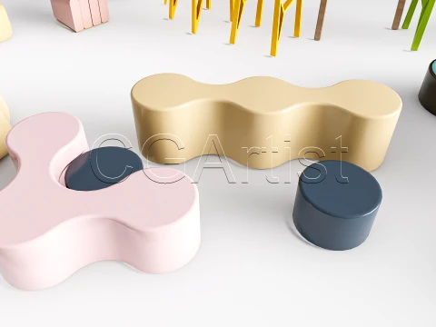 Children Table and Chairs 2 3D Model