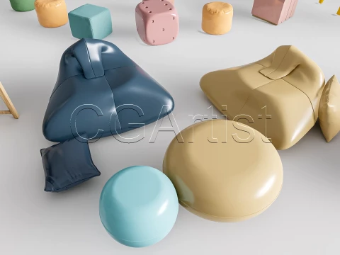 Children Table and Chairs 2 3D Model