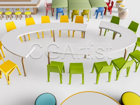 Children Table and Chairs 2 3D Model