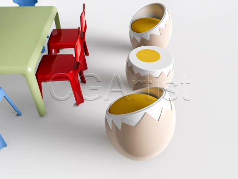 Children Table and Chairs 2 3D Model