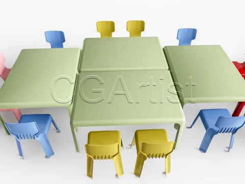 Children Table and Chairs 2 3D Model