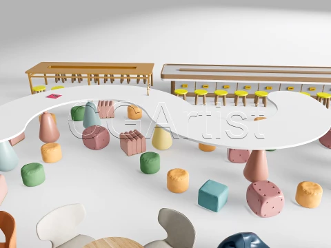 Children Table and Chairs 2 3D Model